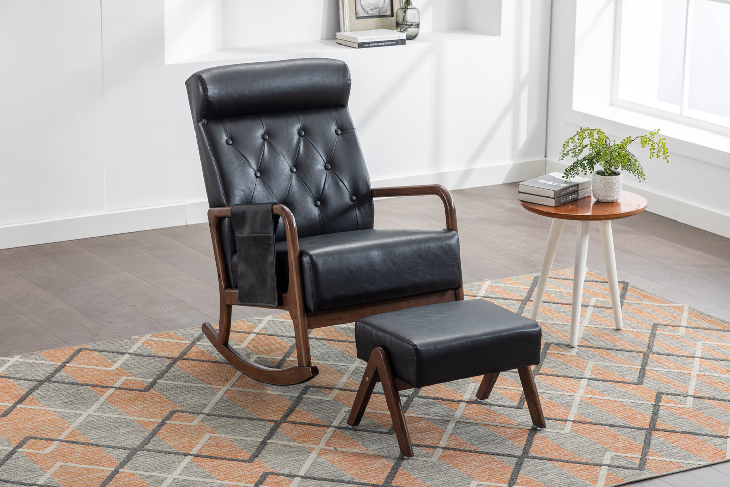 High Back Glider Rocker Chair with Ottoman, Black