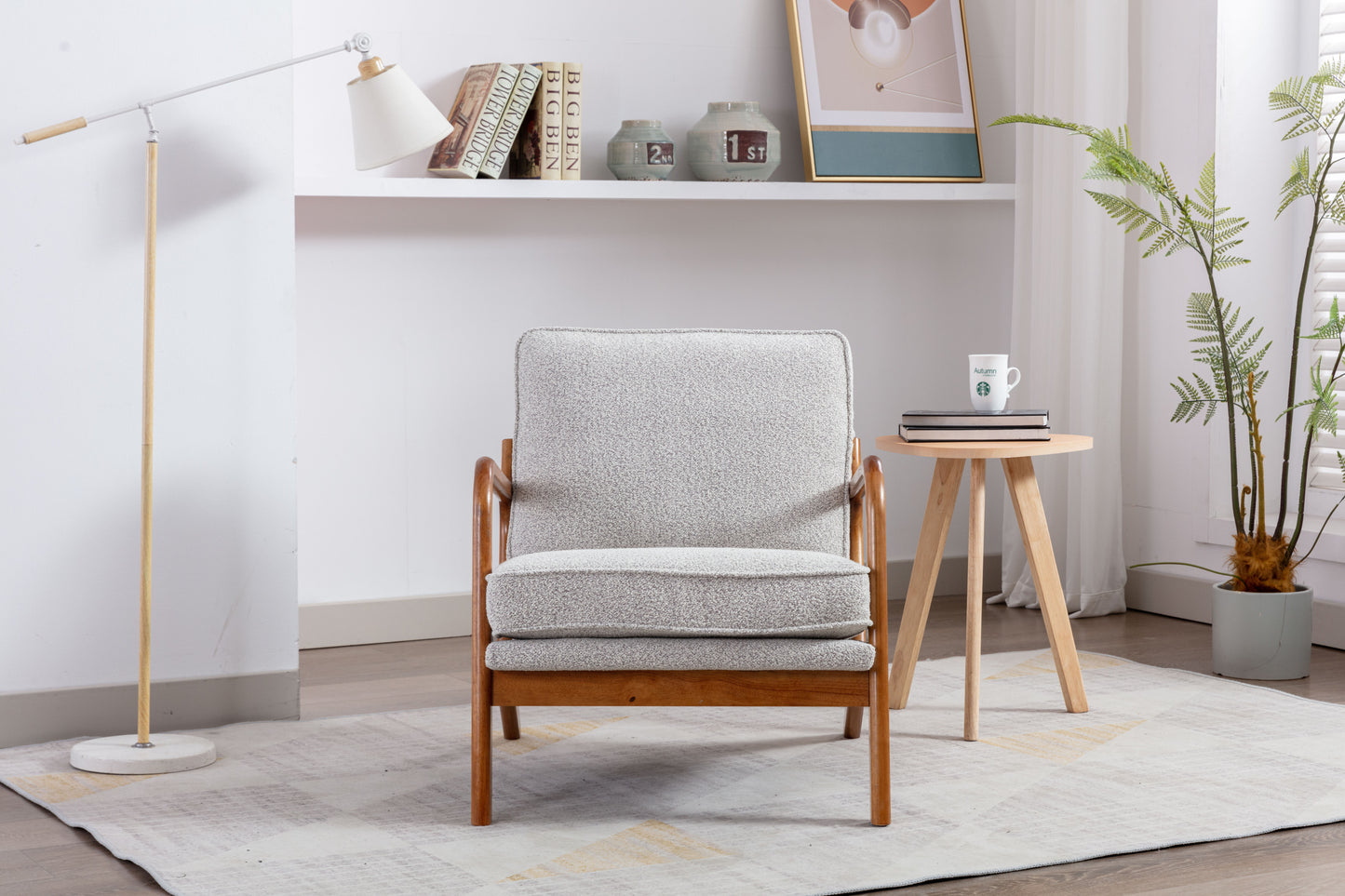 Wood Frame Accent Armchair With Fabric Cushion, Oyster Grey