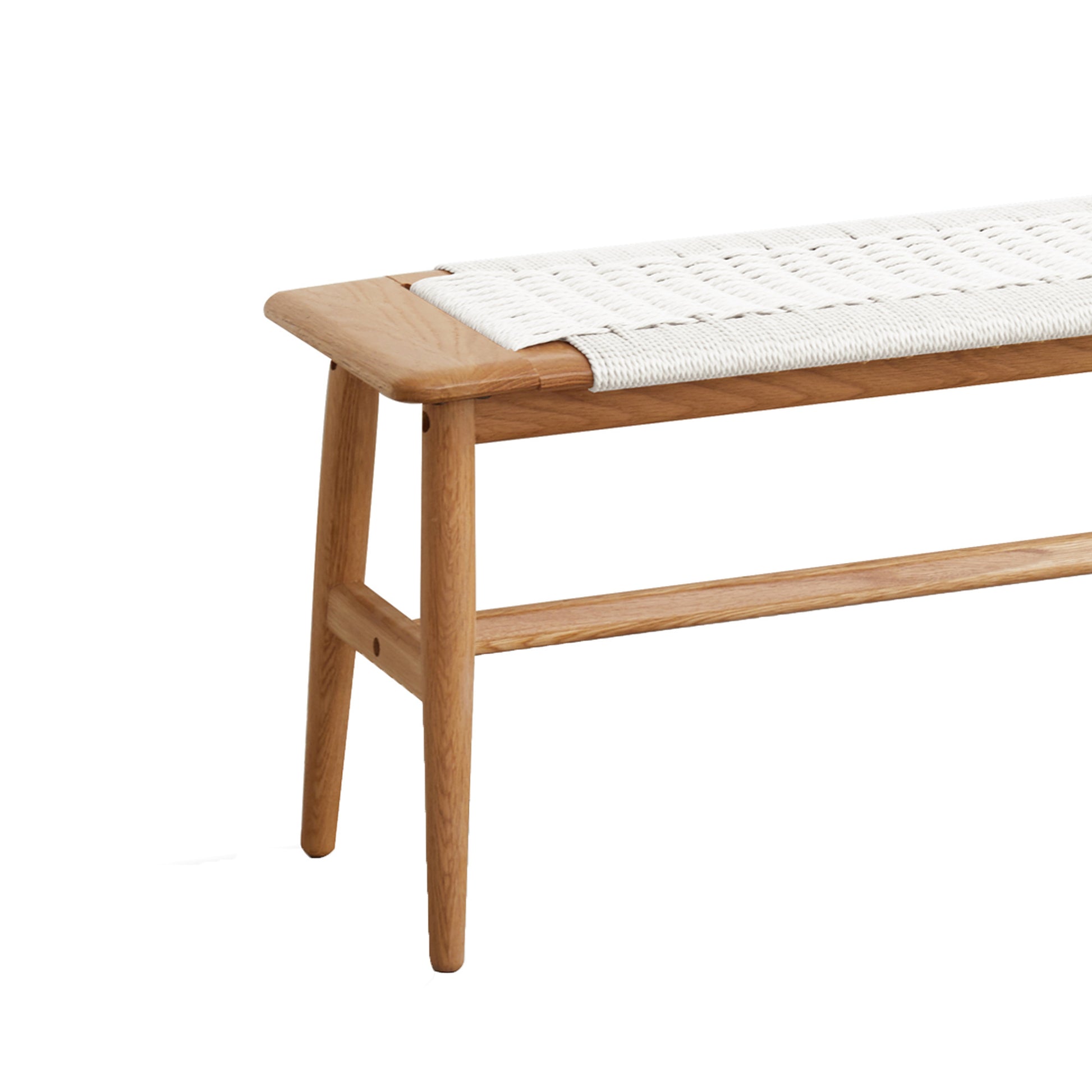 Natural Oak Wood Woven Design Bench, Light Oak / White