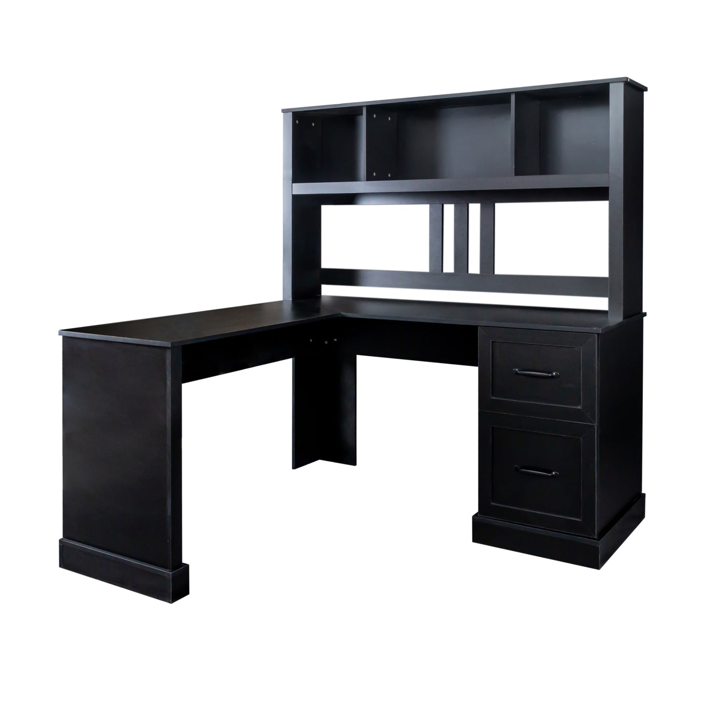 L-Shaped Computer Desk with Hutch, Antiqued Black