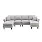 Linen Upholstered Sectional Sofa and Ottoman, Light Grey