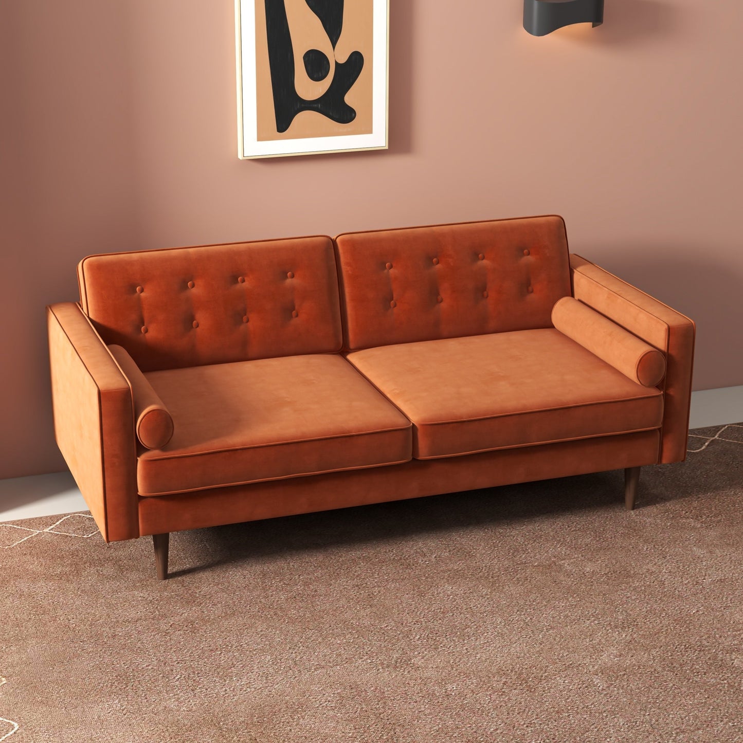 Kendall Velvet Loveseat | Burnt Orange