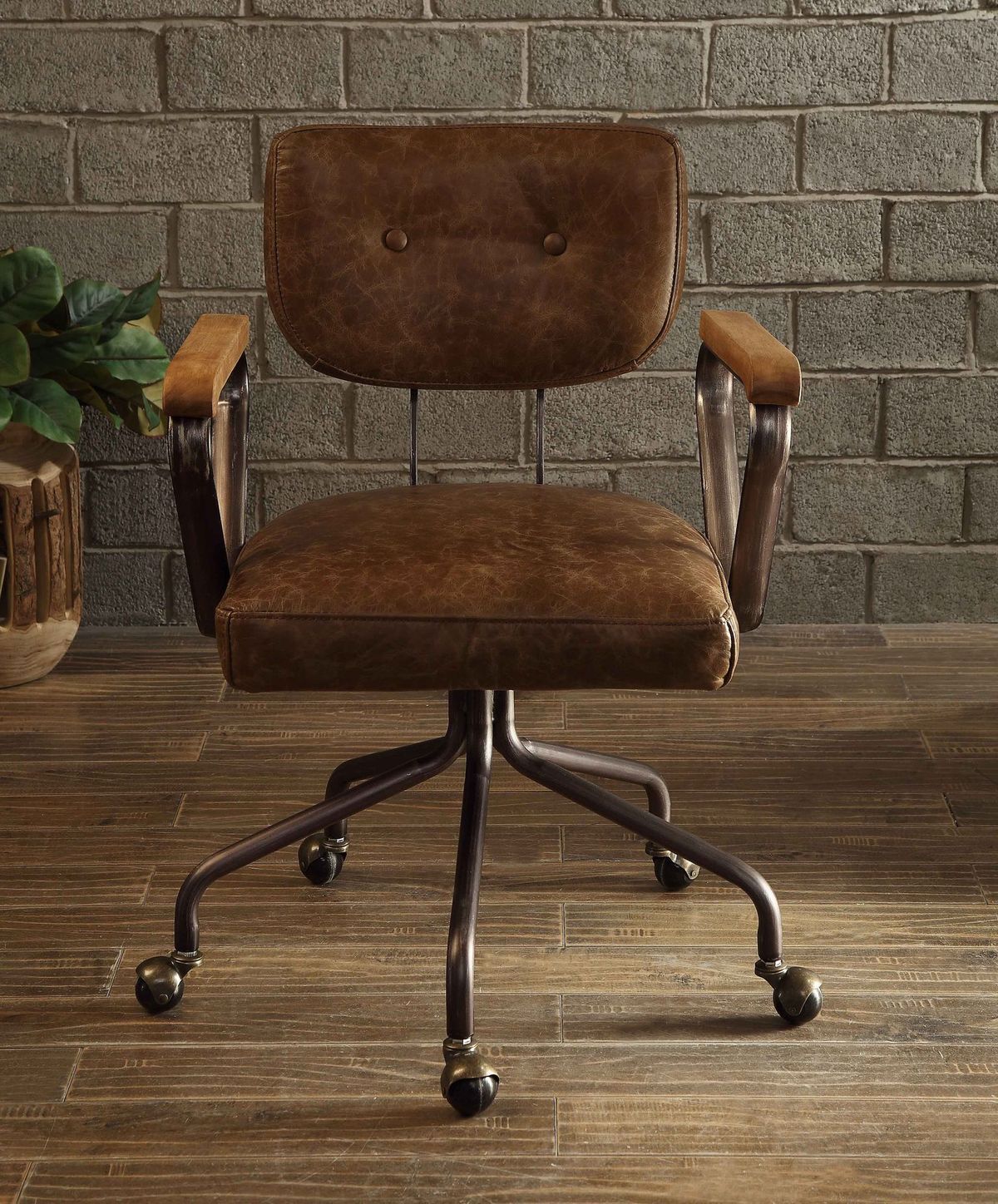 Hallie Top Grain Leather Office Chair, Vintage Whiskey