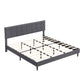 Fabric Upholstered King Size Platform Bed Frame with Headboard, Dark Grey