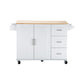 Mobile Kitchen Island Sideboard with Extensible Wood Table Top, White-Beech