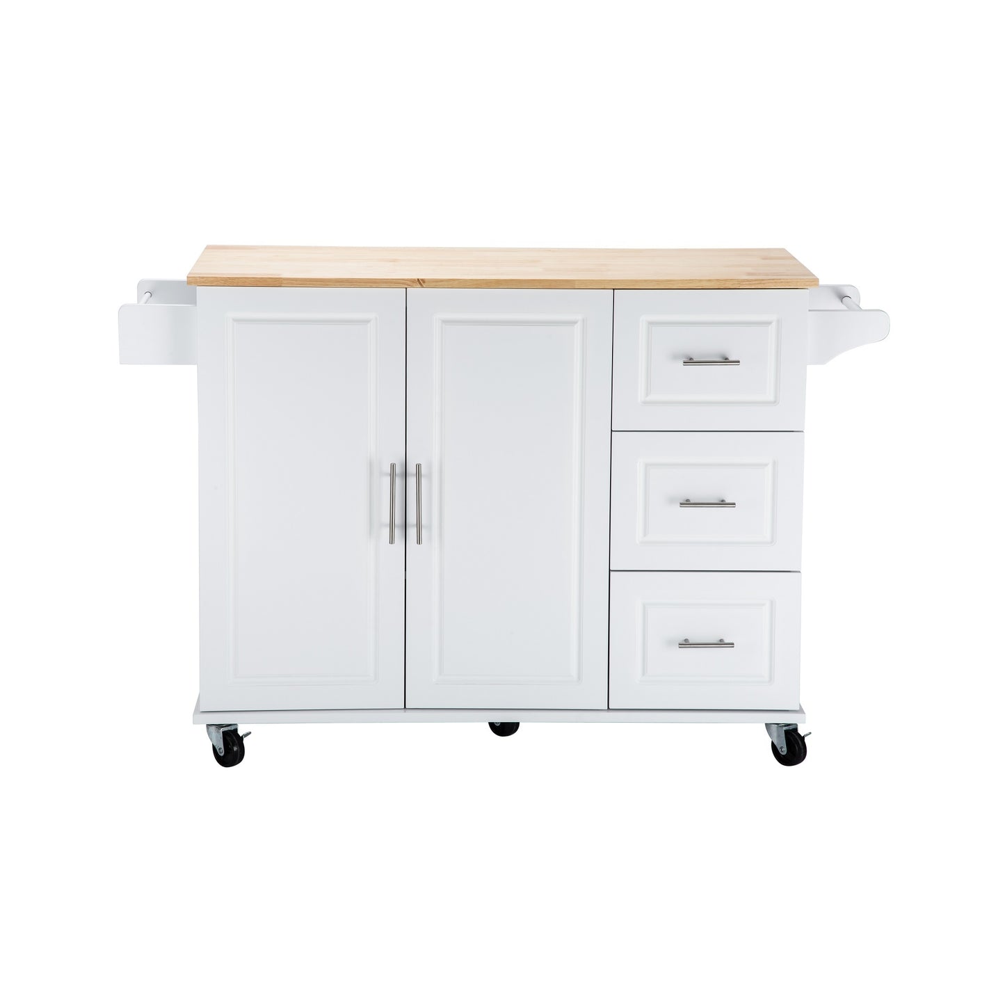 Mobile Kitchen Island Sideboard with Extensible Wood Table Top, White-Beech