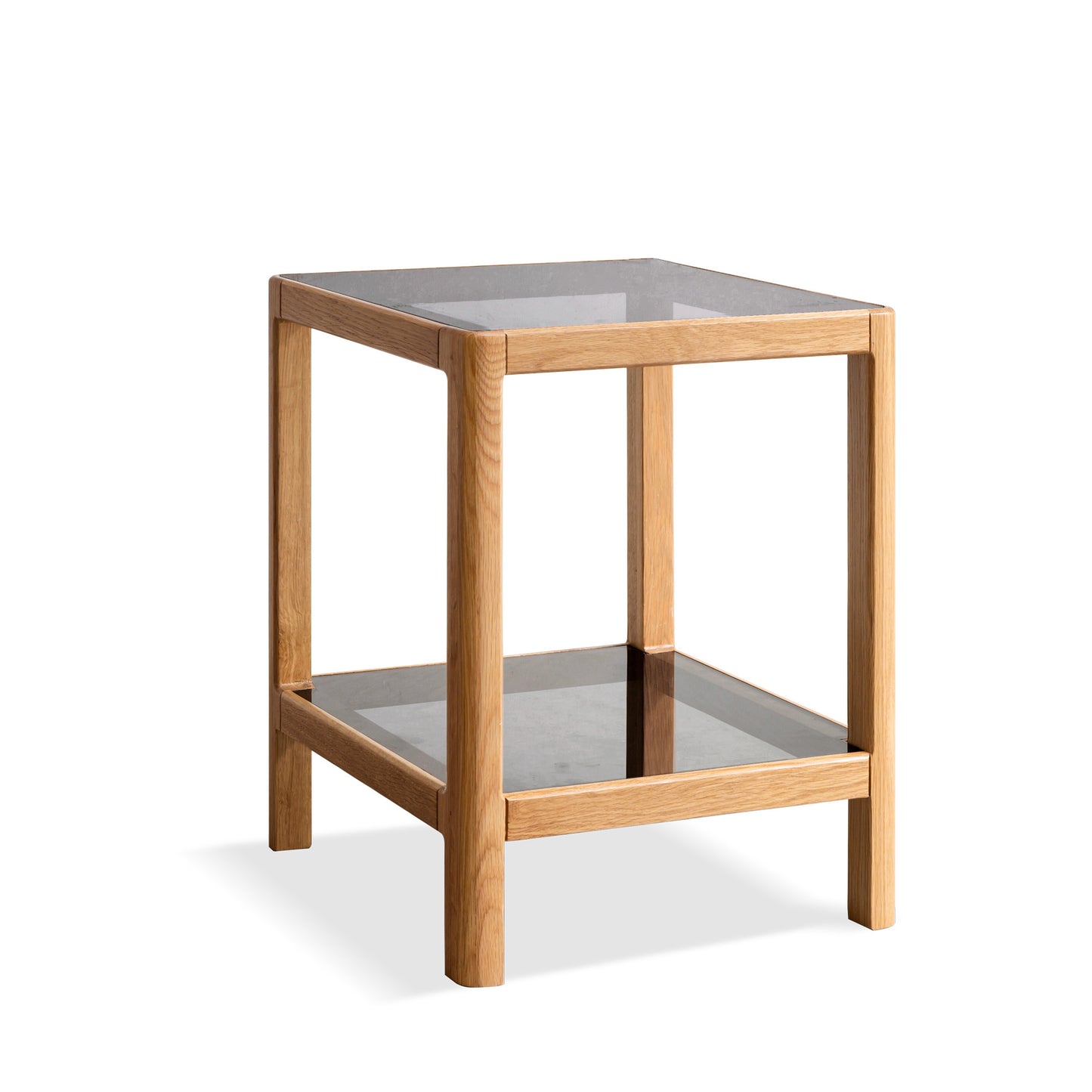 Solid Oak End Table with Tempered Glass, Light Oak