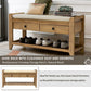 Shoe Rack Storage Bench with Cushioned Seat & Drawers, Old Pine