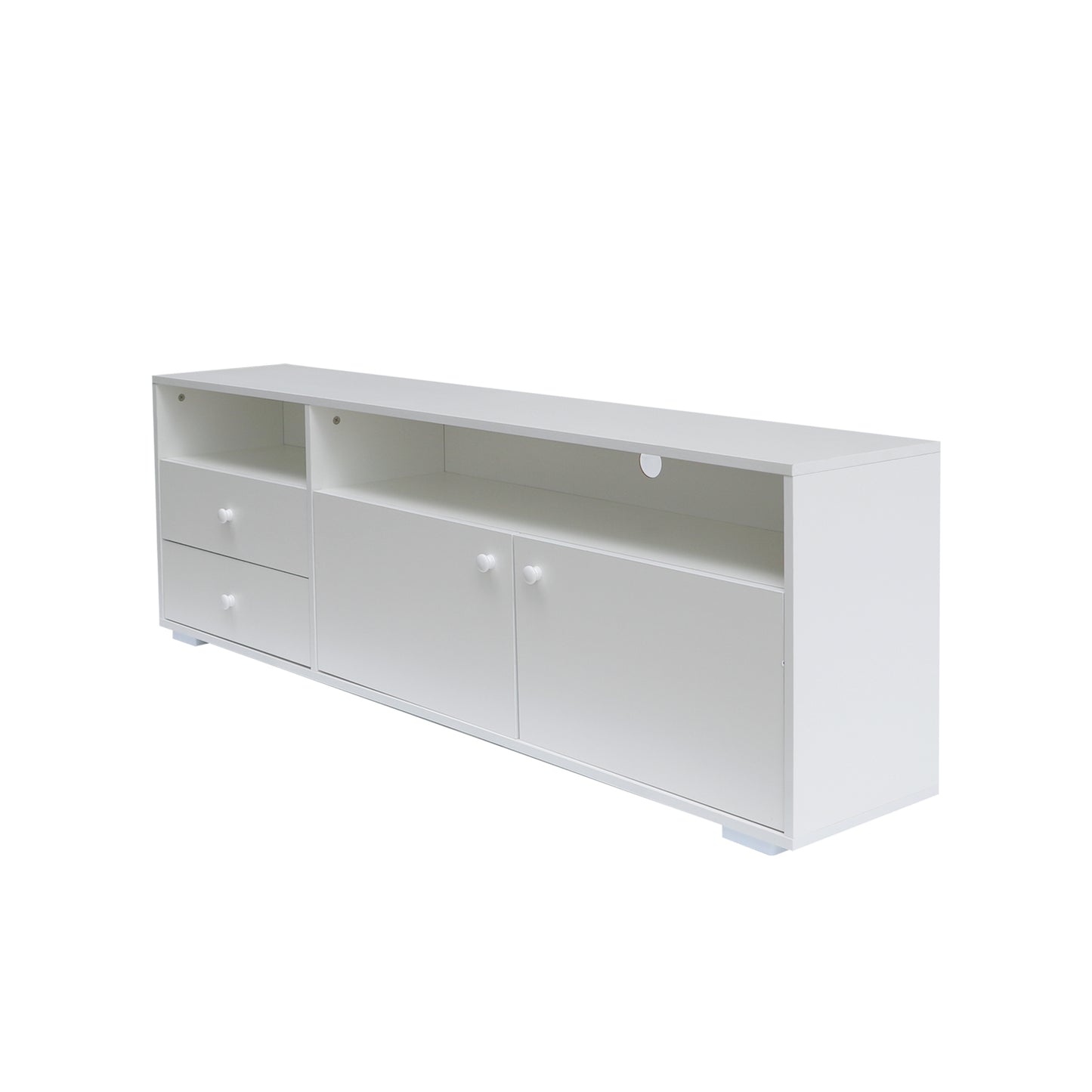 Modern 63" Media Console with 2 Cabinets, 2 Drawers and Open Storage, White