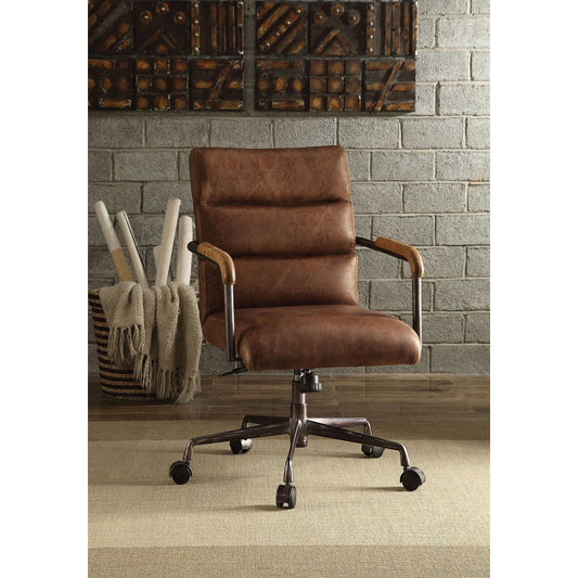 Harith Top Grain Leather Office Chair | Retro Brown