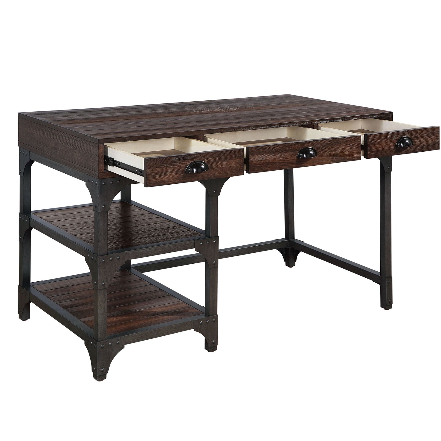 Gorden Writing Desk, Espresso Oak Finish & Antique Black Metal