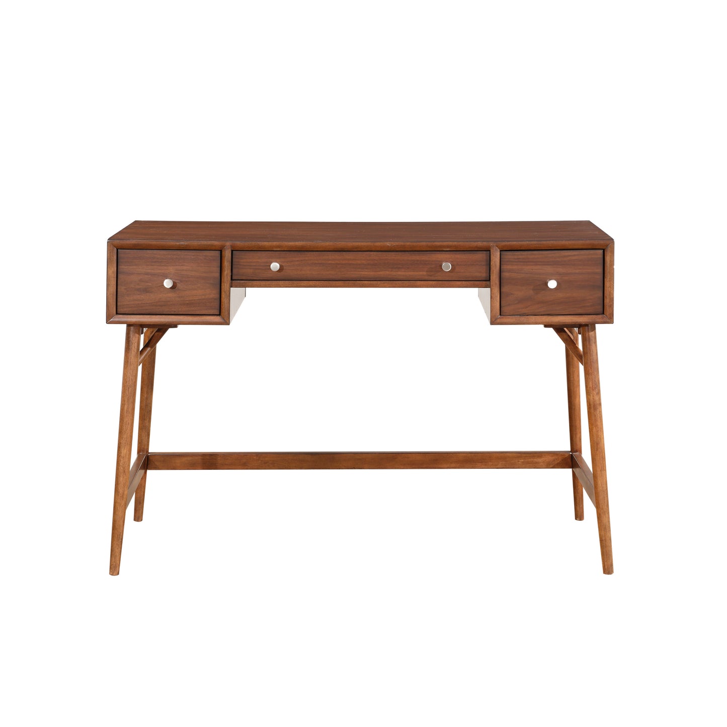 Counter Height Writing Desk with Nickel Knob Hardware, Brown