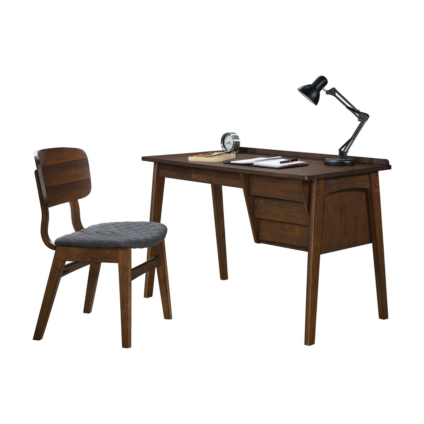 Contemporary Wood Writing Desk with Chair, Gray Walnut