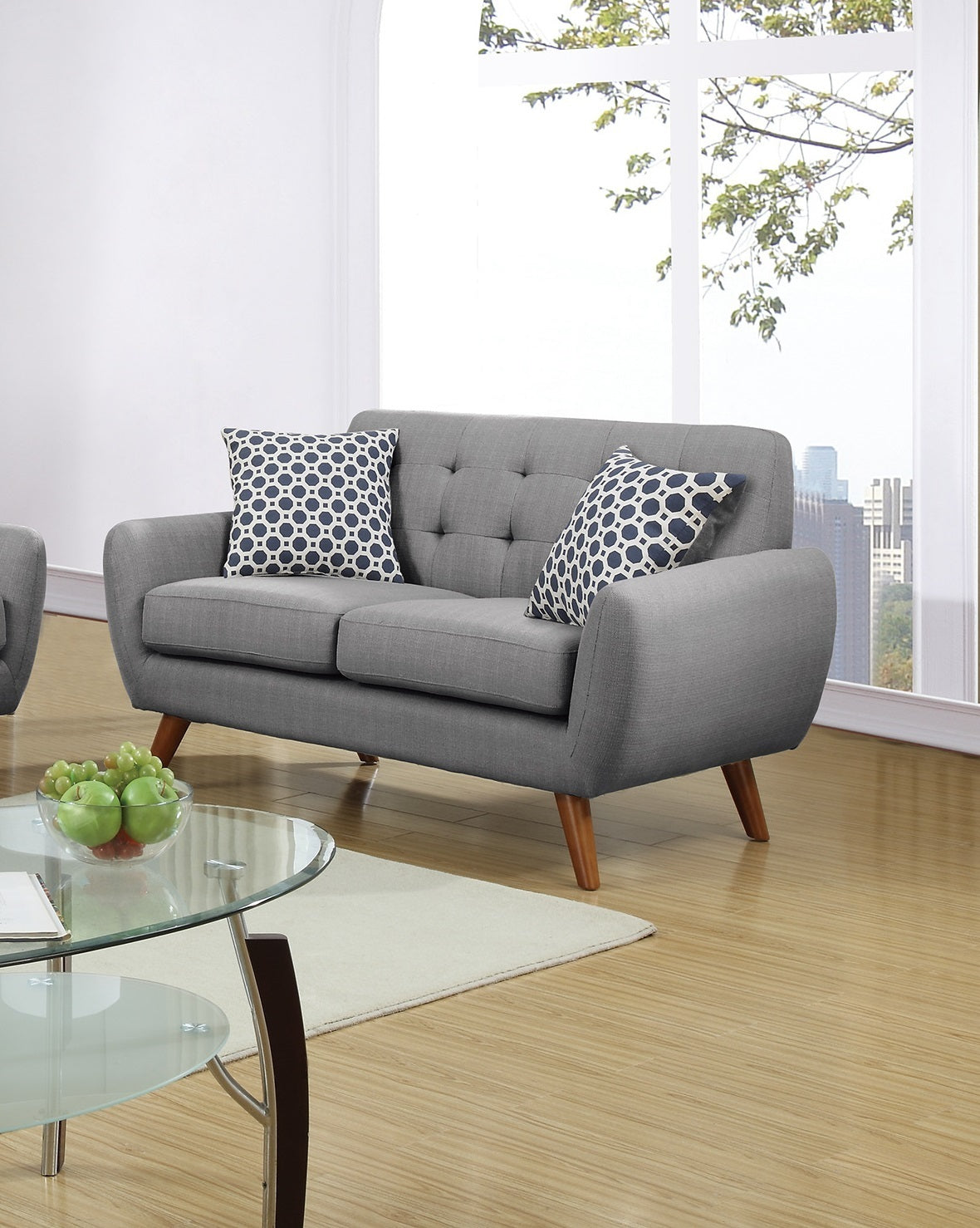 Polyfiber Sofa and Loveseat 2pc Set, Grey