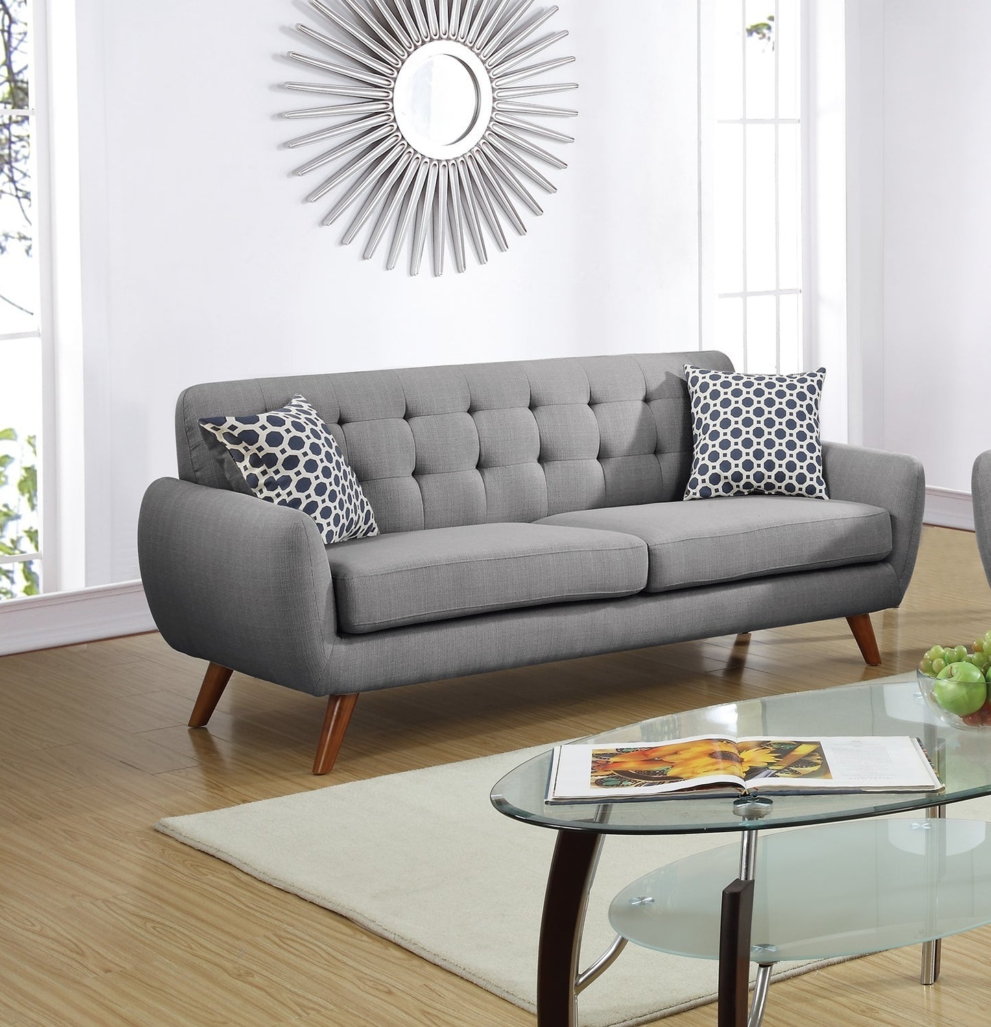 Polyfiber Sofa and Loveseat 2pc Set, Grey