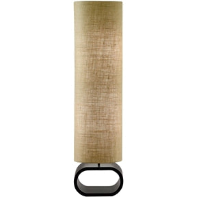 Cylinder Shape Medium Brown Burlap Floor Lamp with Bent Wood Base