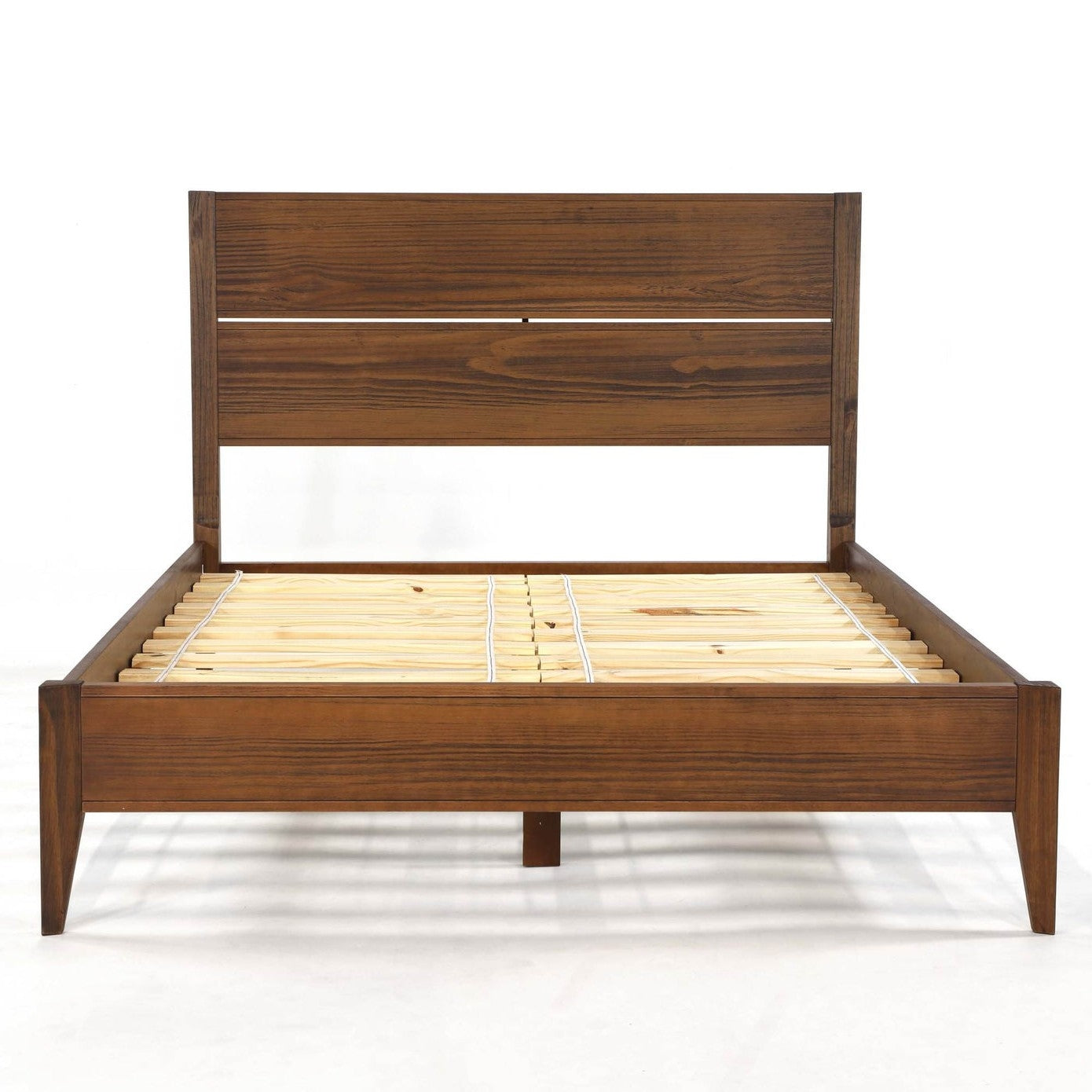 Rustic Walnut Mid Century Slatted Platform Bed, Full