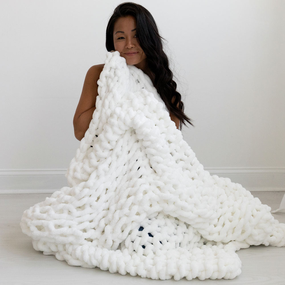 INFINITE CHUNKY KNIT BLANKET | MINKY | BIG - BLANC-0