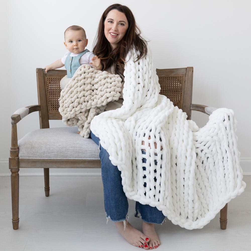 INFINITE CHUNKY KNIT BLANKET | MINKY | BIG - BLANC-1