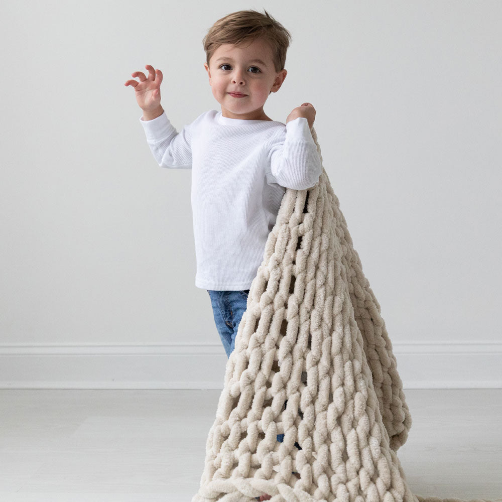 INFINITE CHUNKY KNIT BLANKET | MINKY | LITTLE - SAND-0