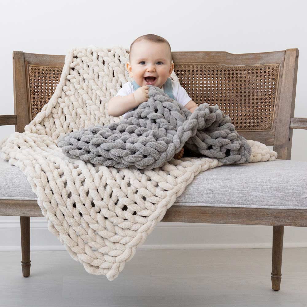 INFINITE CHUNKY KNIT BLANKET | MINKY | CUDDLE - MIST-0