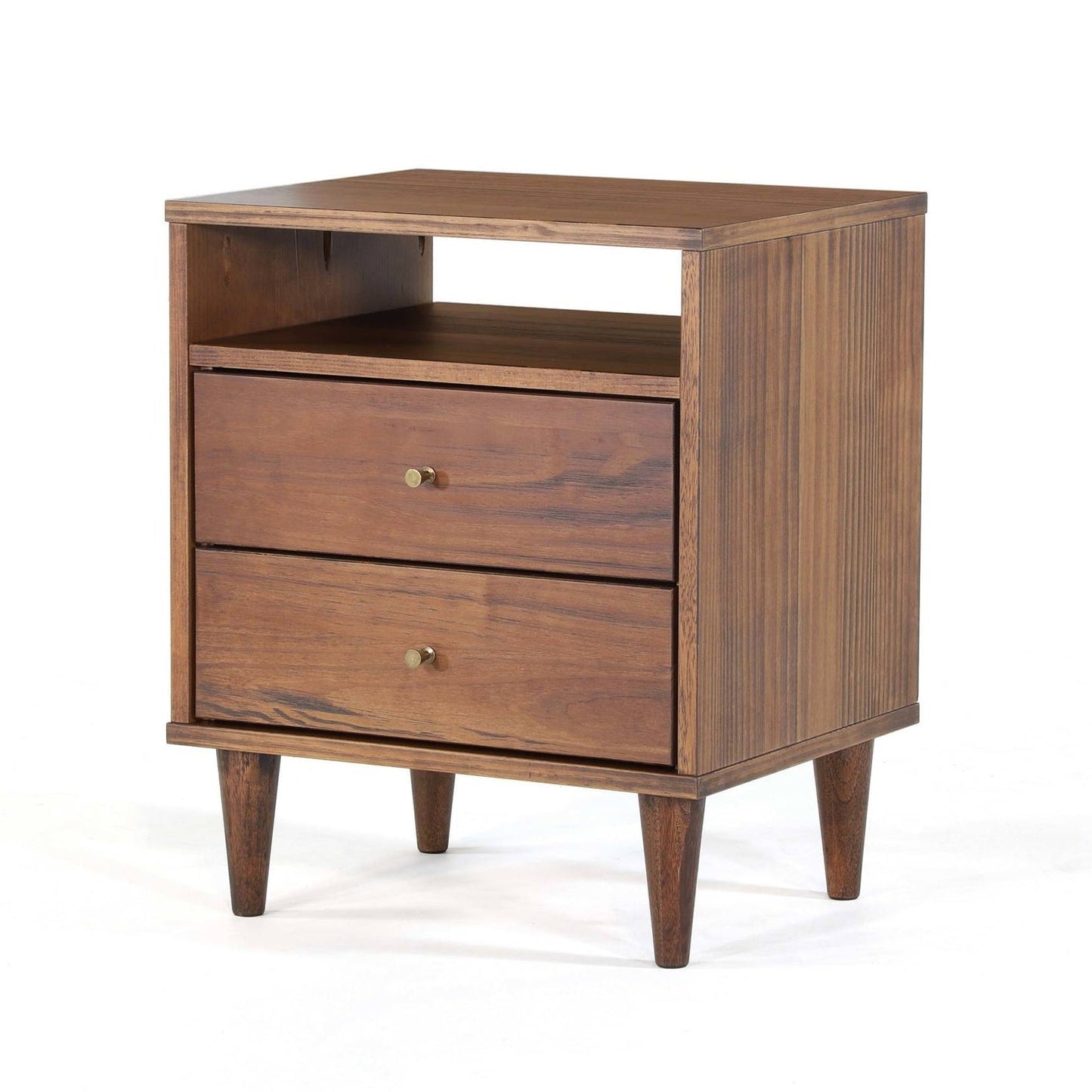 Rustic Walnut Mid Century 2 Drawer Nightstand