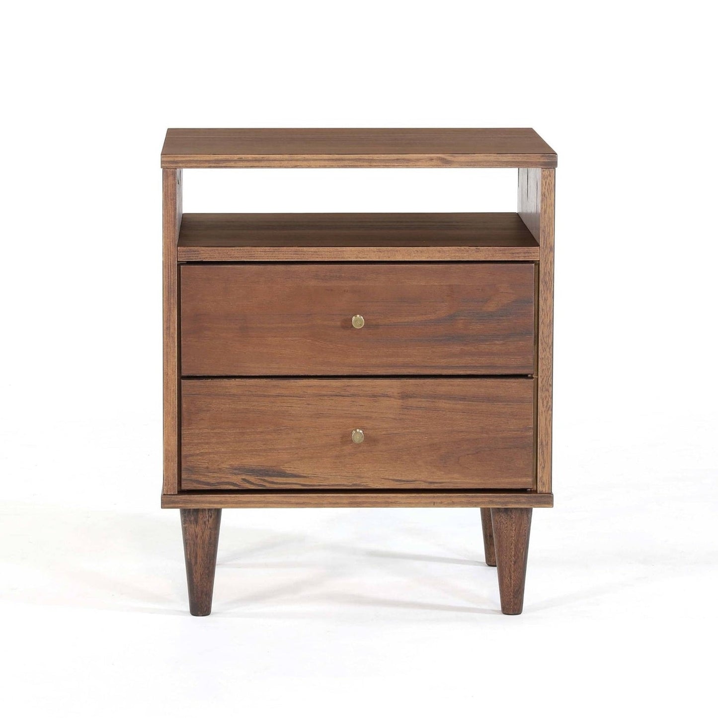 Rustic Walnut Mid Century 2 Drawer Nightstand