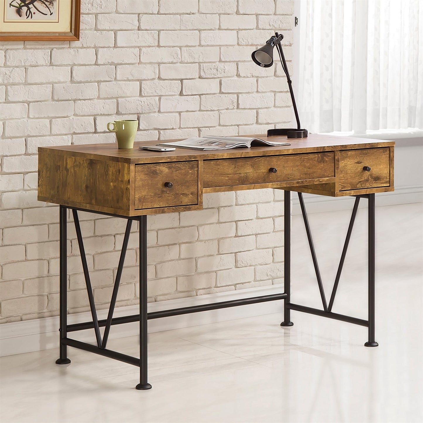 Rustic Home Office 3 Drawer Writing Desk