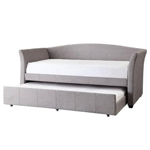 Twin size Grey Upholstered Daybed with Roll-out Trundle Guest Bed