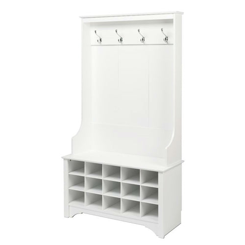 Entryway Hall Tree Shoe Cubby Coat Rack, White