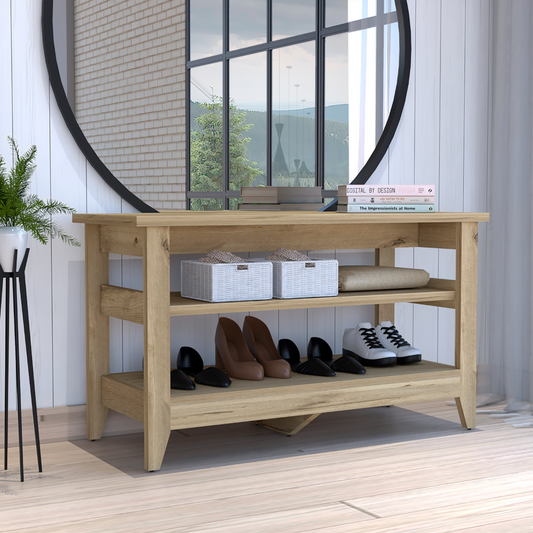 Storage Bench Susho, Upper and Lower Shelf, Light Oak Finish-0