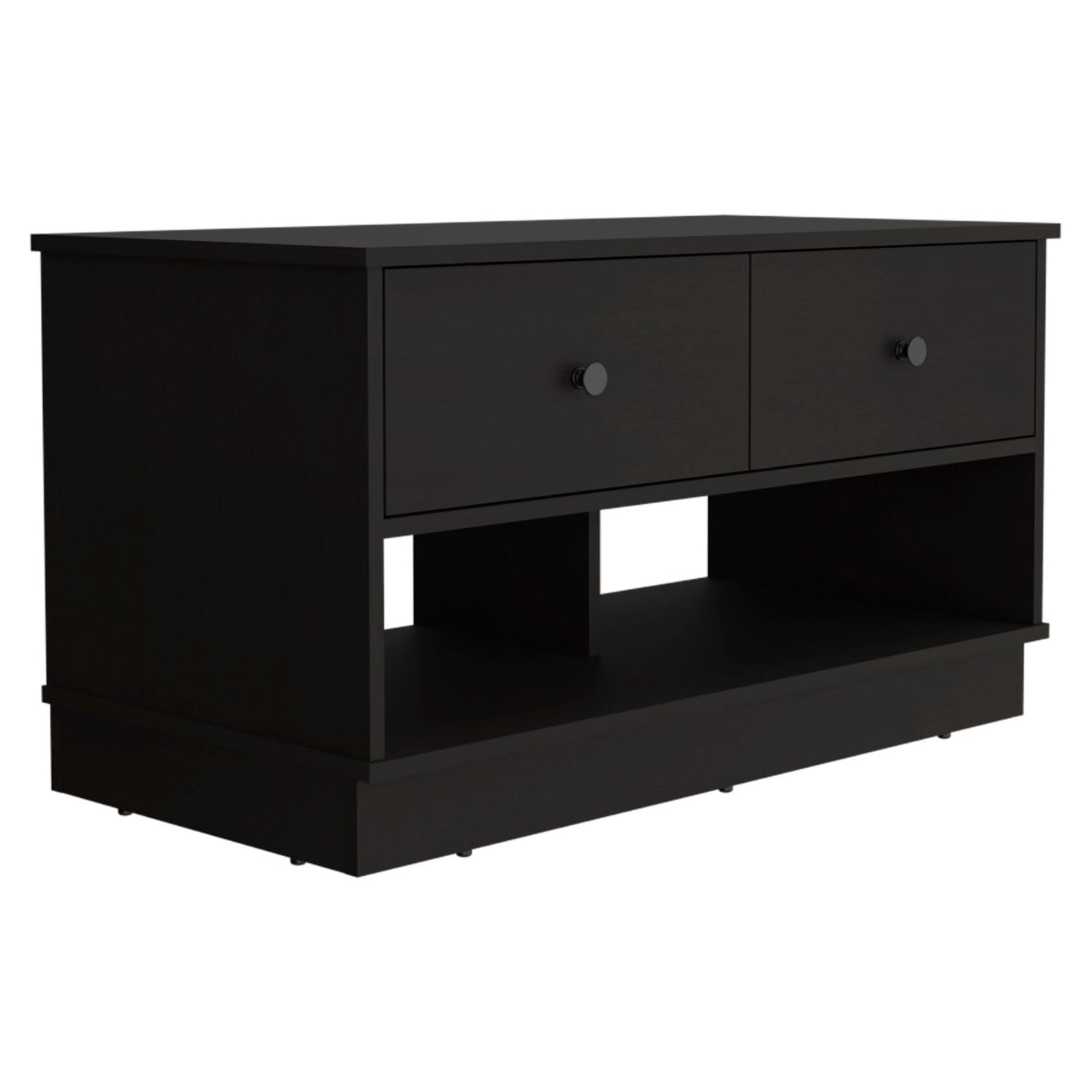 Storage Bench Beji, Lower Shelf, Two Drawers, Black Wengue Finish-6