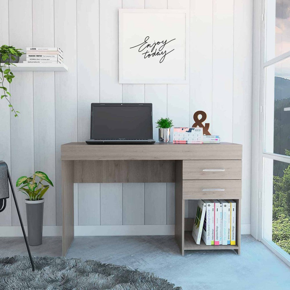 Limestone Computer Desk, Two Drawers, Light Gray Finish-0