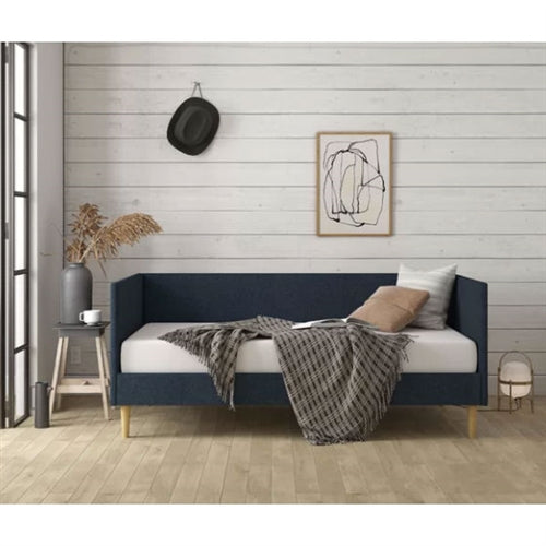 Twin Mid-Century Modern Linen Upholstered Daybed, Dark Blue