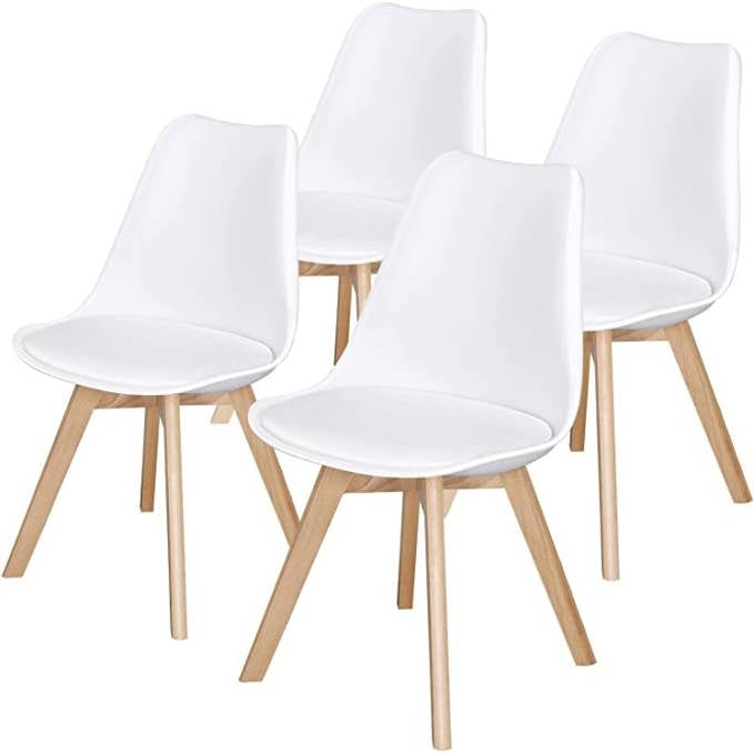 Set of 4 Modern White Shell Dining Chair Upholstered Padded Seat w/ Beechwood Legs