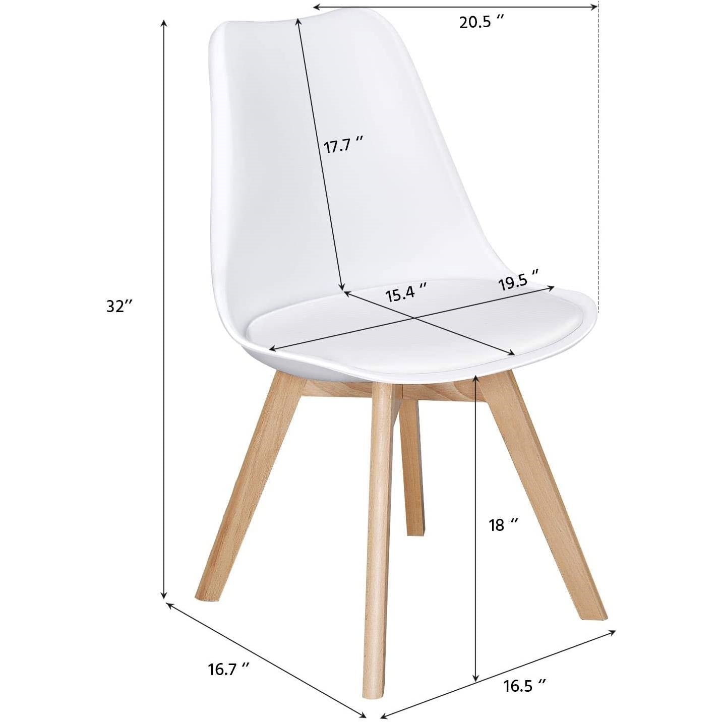 White Shell Dining Chair Upholstered Padded Seat w/ Beechwood Legs (Set of 4)