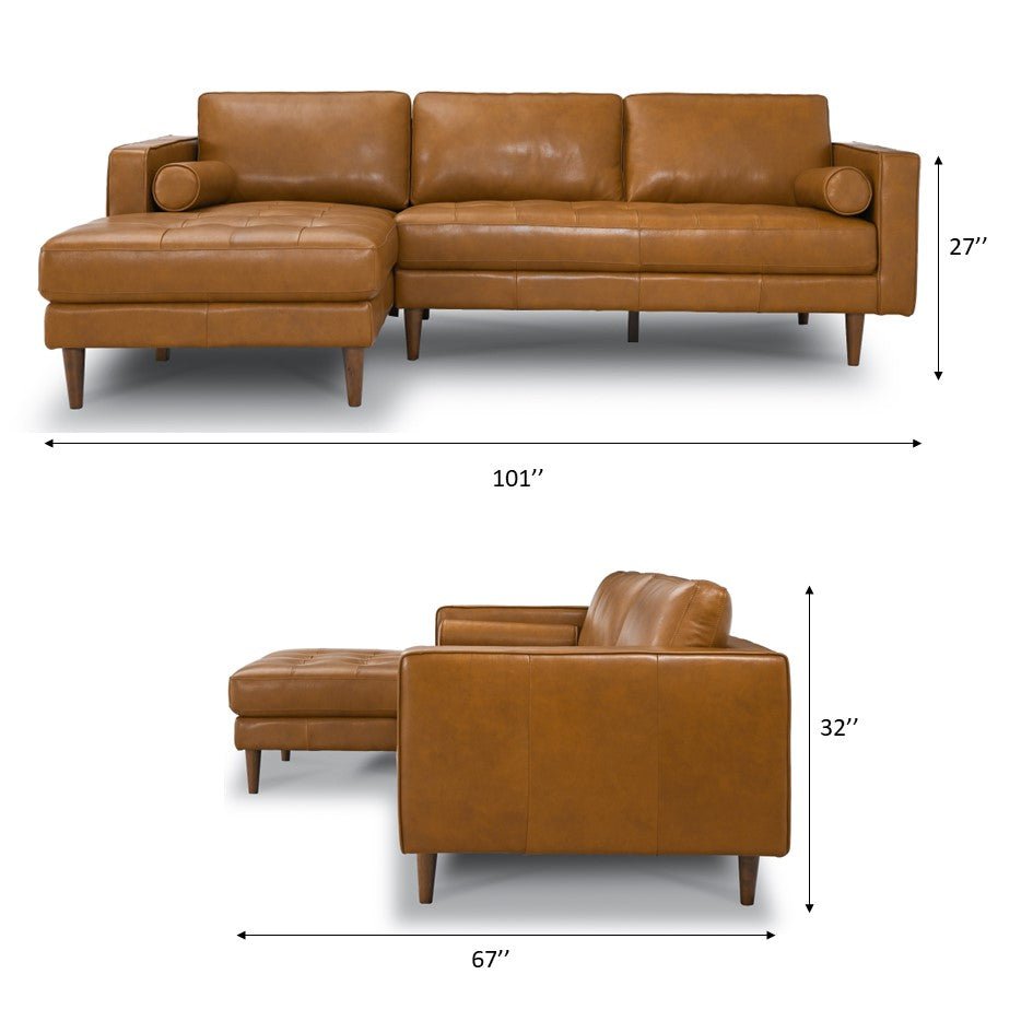 Leather Sectional Sofa with Left Facing Chaise - Tan