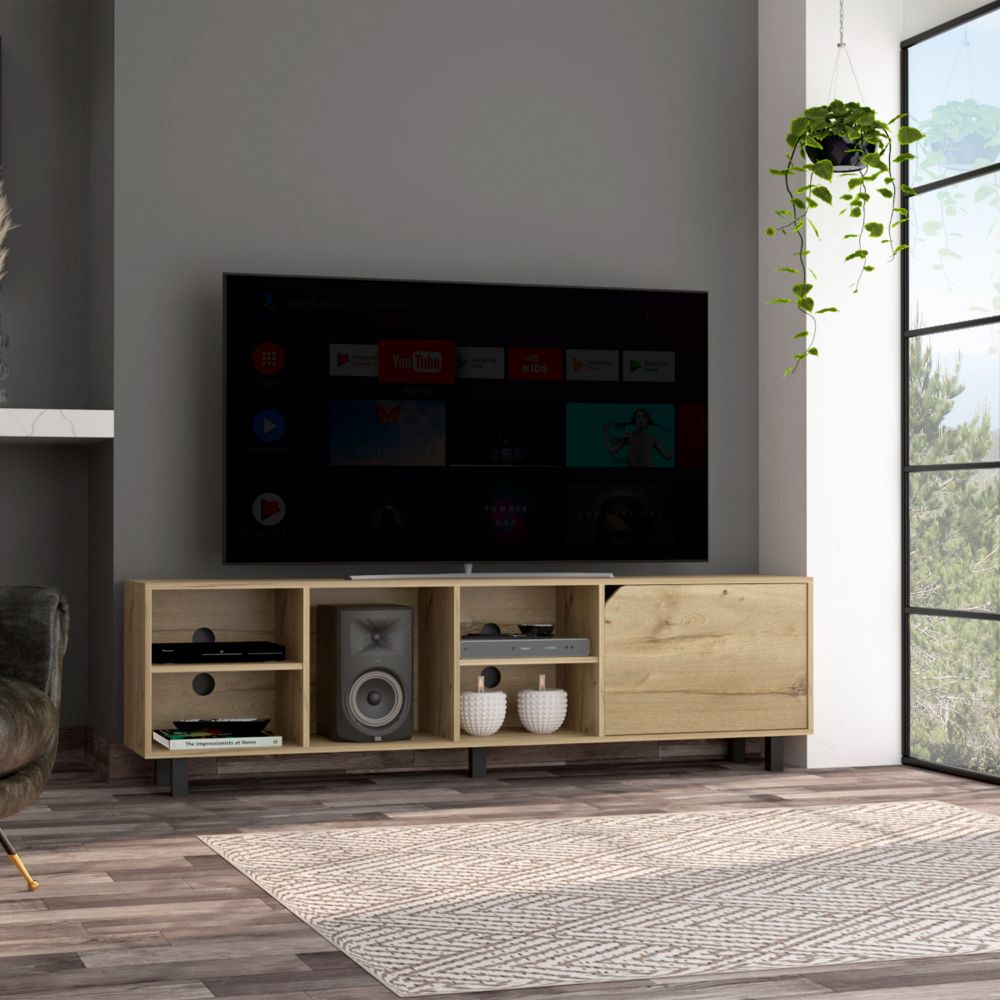 Estocolmo TV Stand for TV´s up 70", Four Open Shelves, Five Legs, Light Oak Finish-0