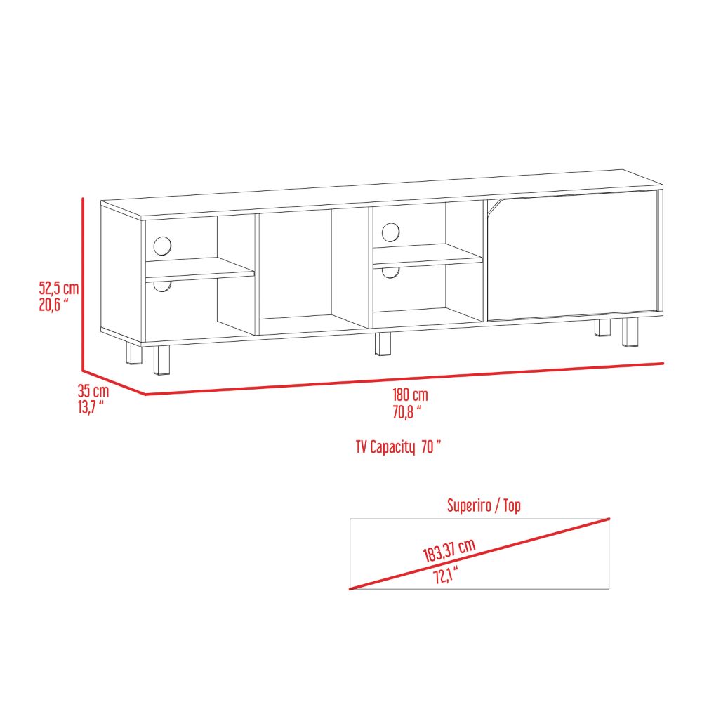 Estocolmo TV Stand for TV´s up 70", Four Open Shelves, Five Legs, Light Oak Finish-8