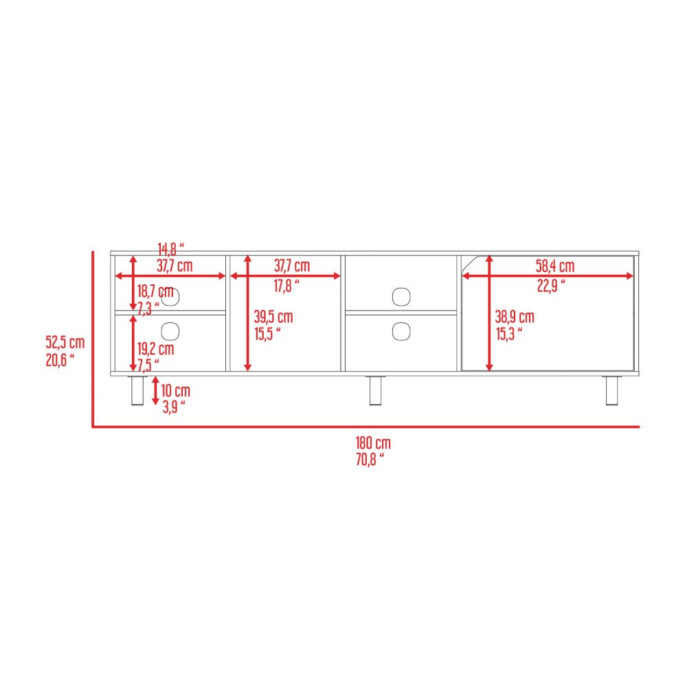 Estocolmo TV Stand for TV´s up 70", Four Open Shelves, Five Legs, Light Oak Finish-7