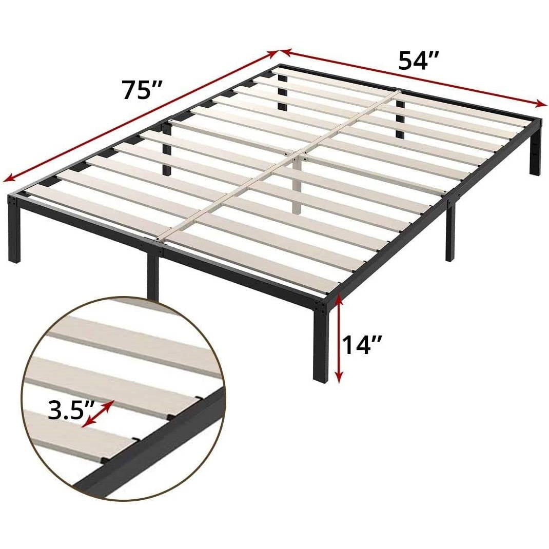 Heavy Duty Metal Platform Bed Frame with Wood Slats, Full