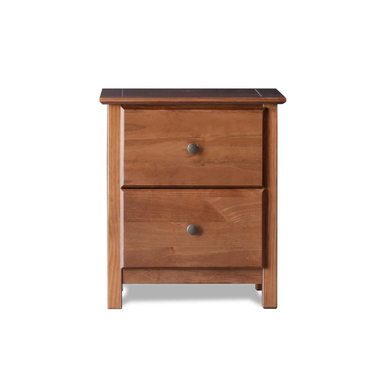 Solid Pine Wood 2 Drawer Nightstand in Walnut Finish