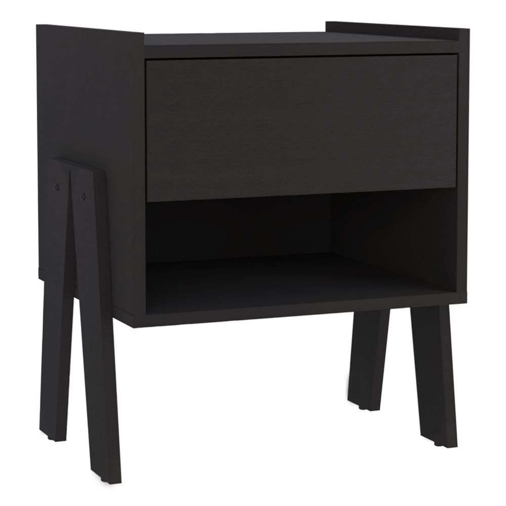 Nightstand Ferku, Open Shelf, One Drawer, Black Wengue Finish-5