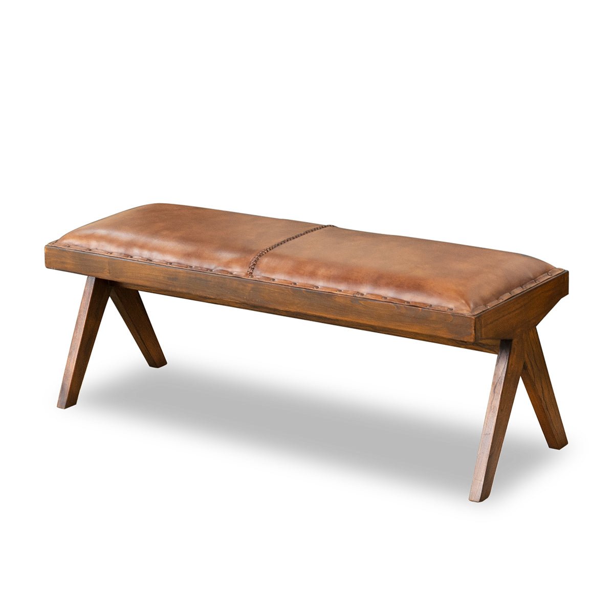 Fredrick Leather Bench (w/ line) | Antiqued Tan