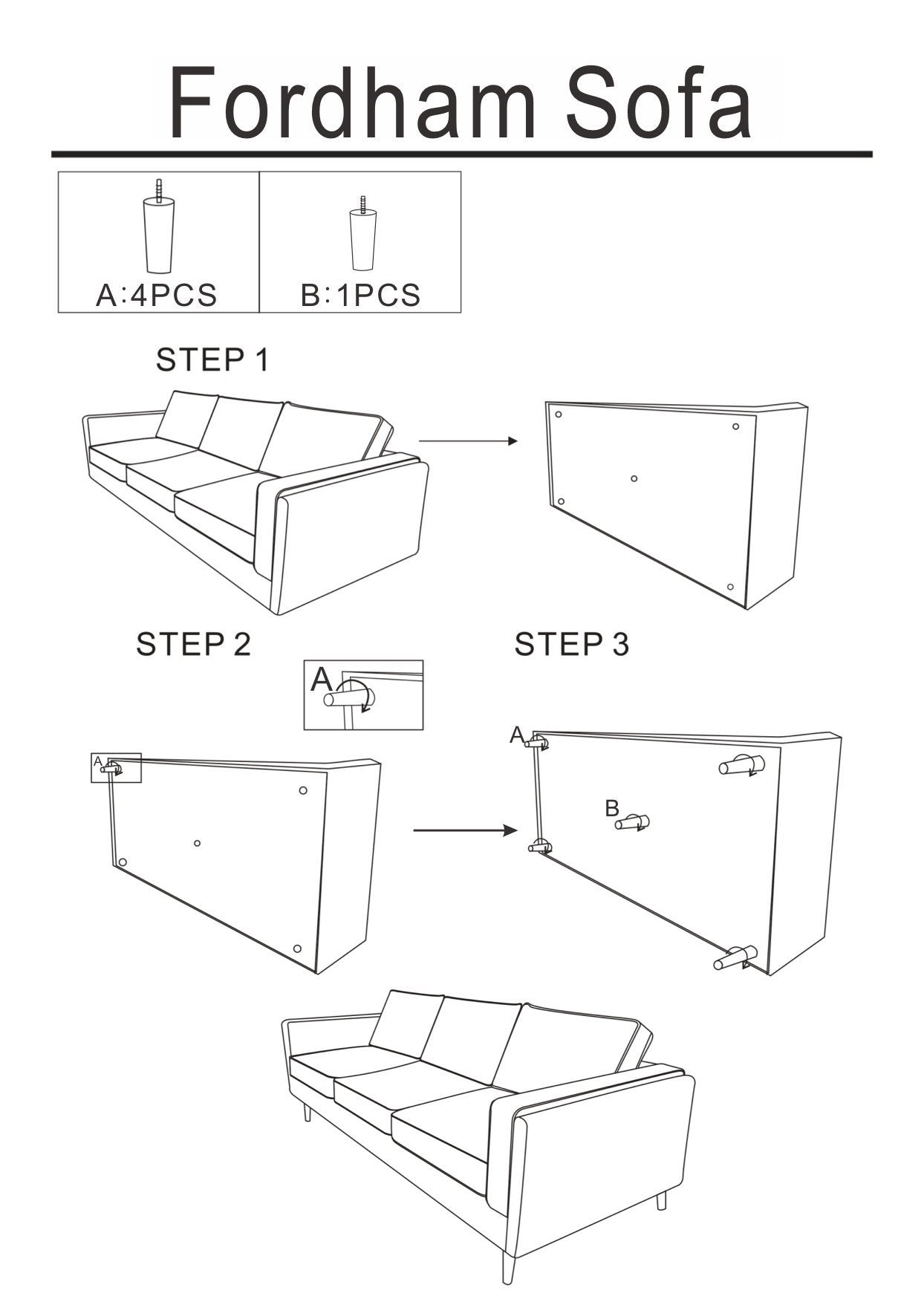 Fairfield 86" Velvet Sofa Assembly