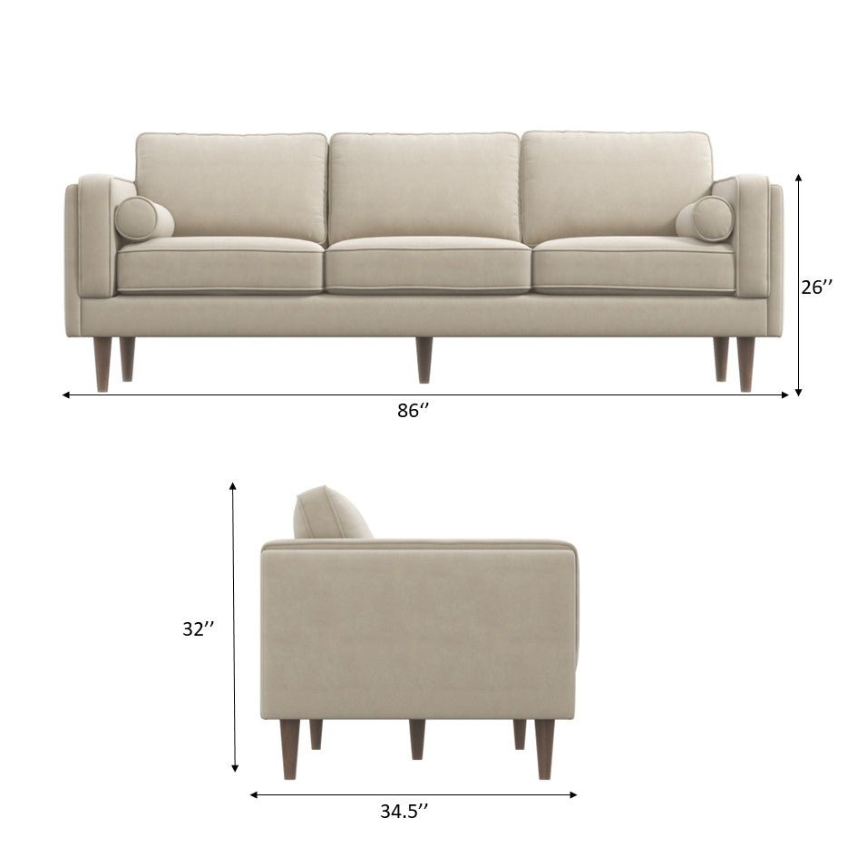 Fairfield 86" Velvet Sofa Dimensions