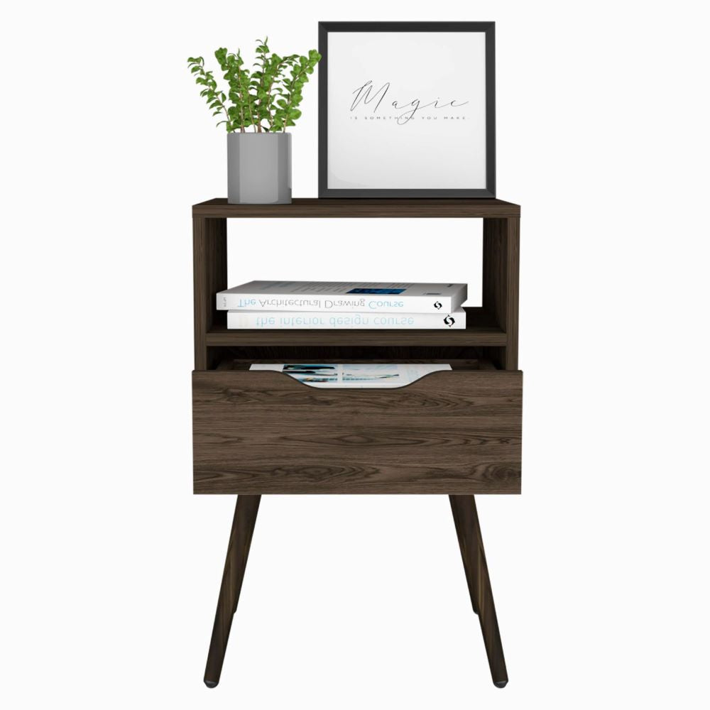 Nightstand  Fugaz, Open Shelf, Single Drawer, Dark Walnut Finish-2