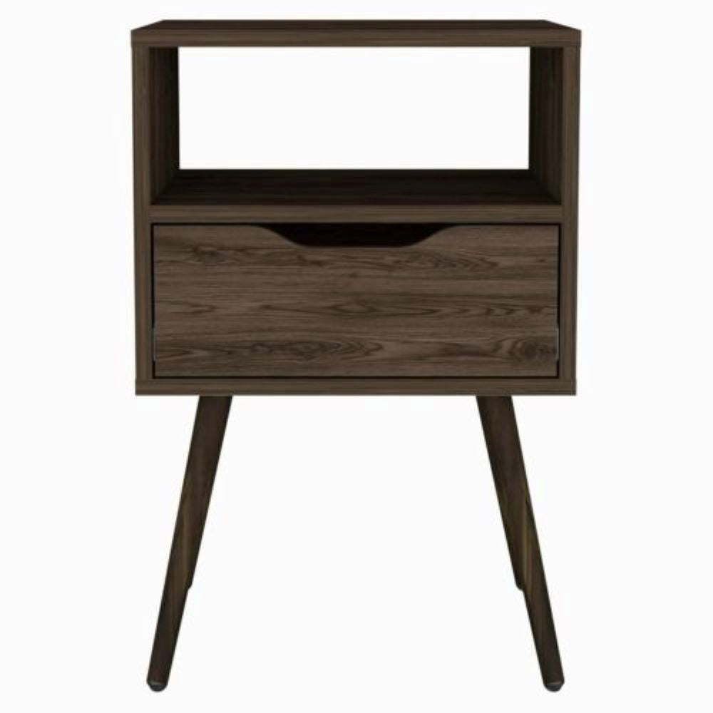 Nightstand  Fugaz, Open Shelf, Single Drawer, Dark Walnut Finish-3