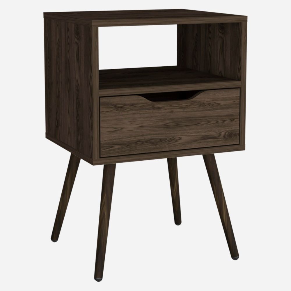 Nightstand  Fugaz, Open Shelf, Single Drawer, Dark Walnut Finish-5