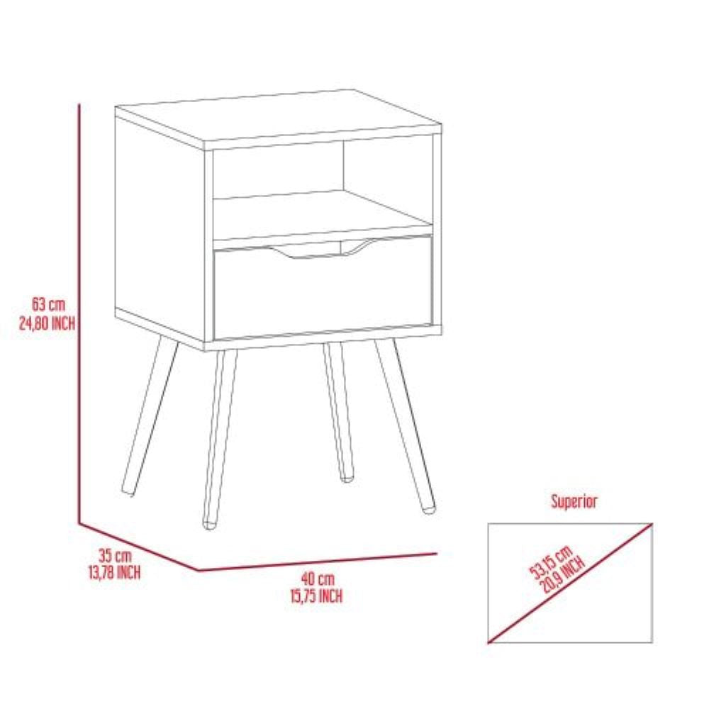 Nightstand  Fugaz, Open Shelf, Single Drawer, Dark Walnut Finish-7